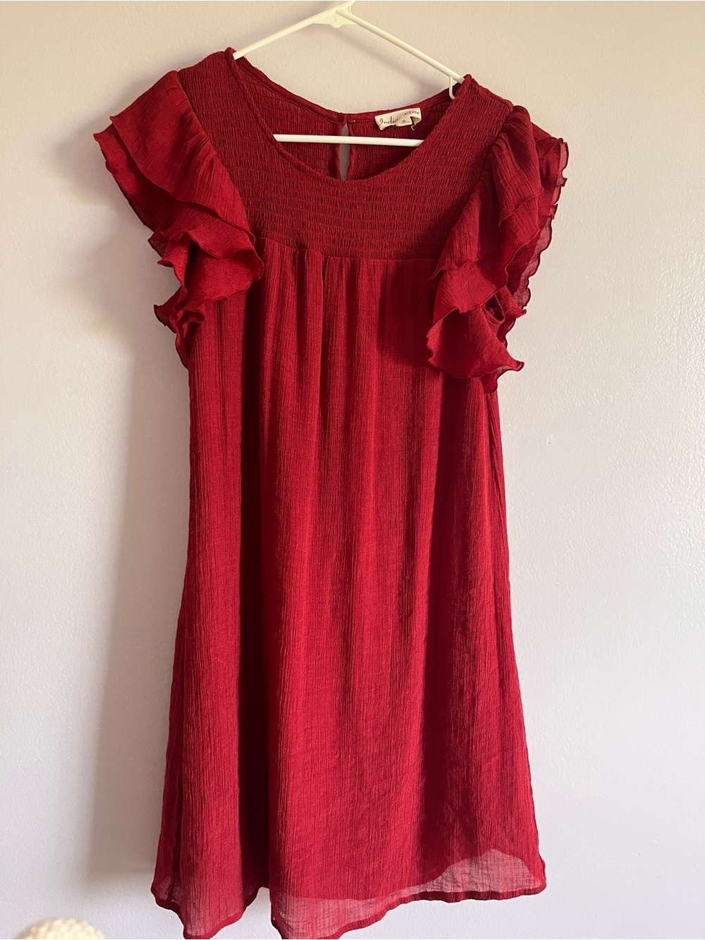 Indigo Rose Red Ruffle flutter sleeve Sleeve Dress